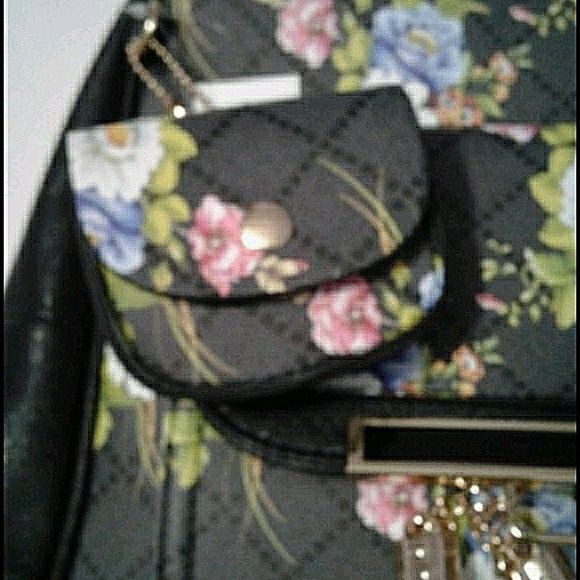 Black Floral Vegan Leather Boho Cottagecore Backpack with Coin Purse - Picture 5 of 8